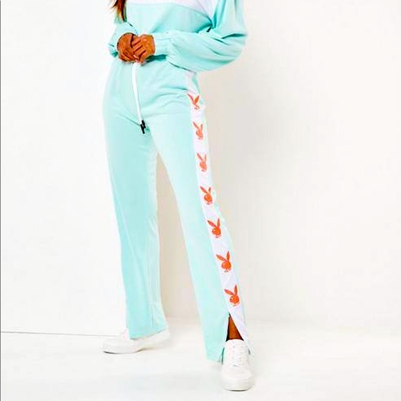 PLAYBOY Pants - US 4 | UK 6 Playboy x Missguided Mint Colorblock Trousers